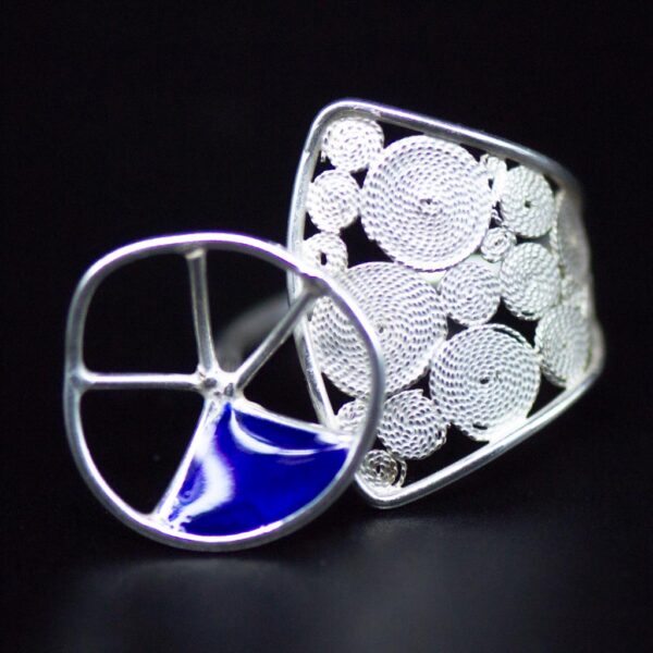 Modern Filigree and Enamel Ring blue