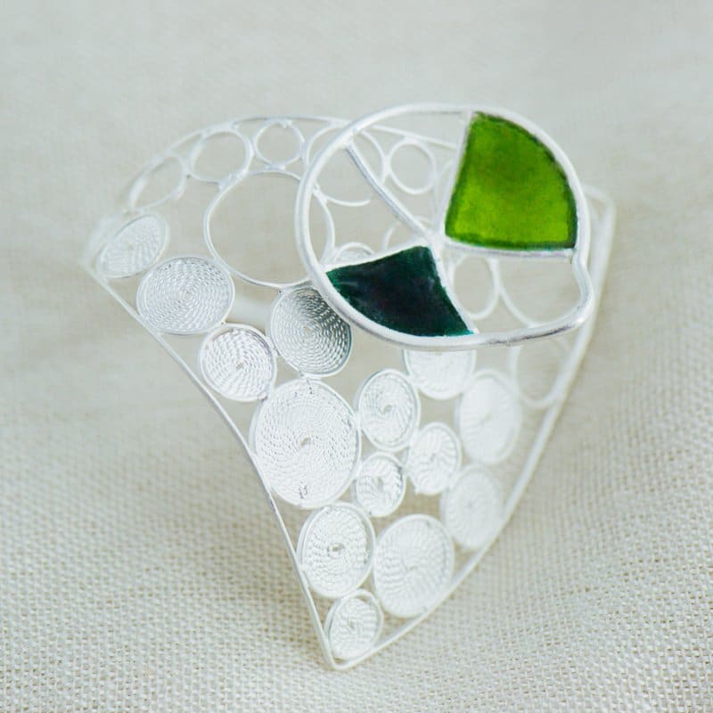 Mussa collection signature ring with contemporary filigree and lead free vitreous enamel