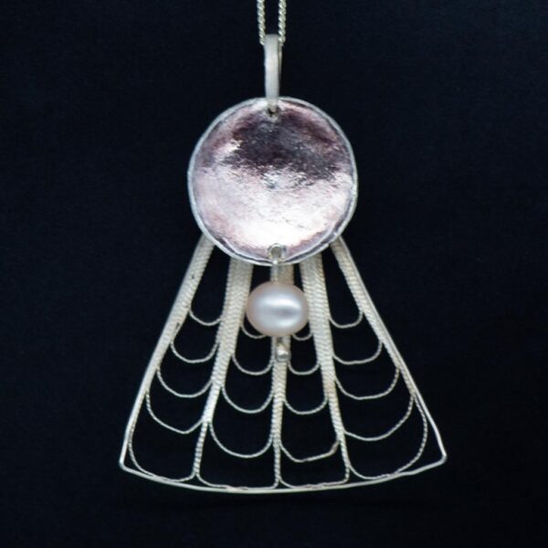 Enamel and Silver Filigree Pendants pink and pearl