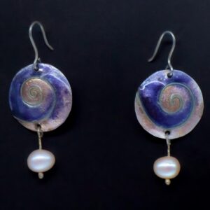 Silver Earrings with Cloisonné Enamel swirl