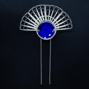 Silver Filigree & Blue Enamel Hairpin