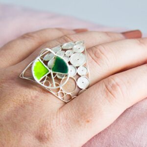 Signature Filigree and Enamel Ring worn