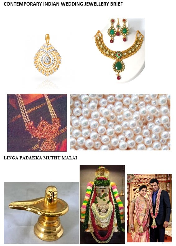 Mood board of photos for the design of a contemporary indian wedding brooch