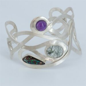 Designer Silver Cuff Bangle with Gemstones