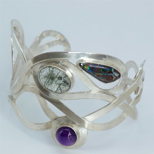 Designer Silver Cuff Bangle with Gemstones bottom