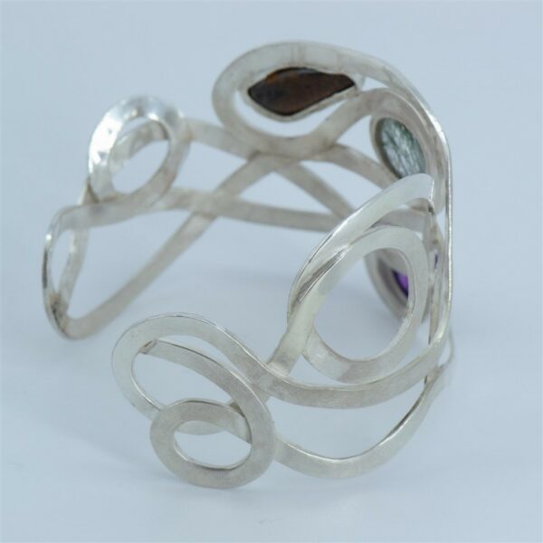 Designer Silver Cuff Bangle with Gemstones inside 1