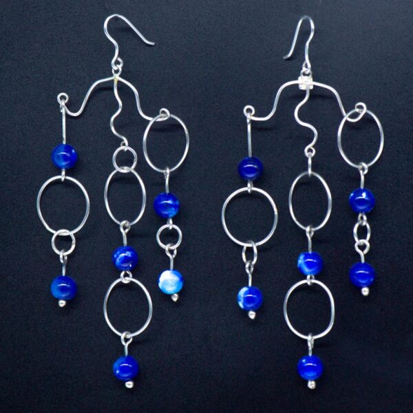 Blue Agate and Silver Waterfall Earrings