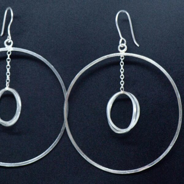 Silver Hoop Earrings with Central Sphere