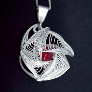 Contemporary filigree & red bead Maltese Cross