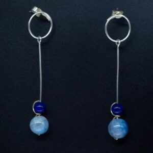 Designer Blue & Silver Circle Dangling Earrings