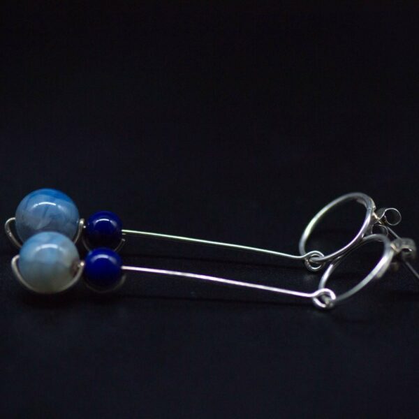 Designer Blue & Silver Circle Dangling Earrings side