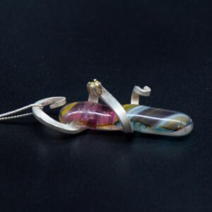 Multicoloured Glass Pendant with Cubic Zirconium side view