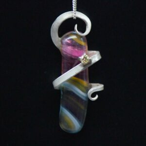 Multicoloured Glass Pendant with Cubic Zirconium hanging