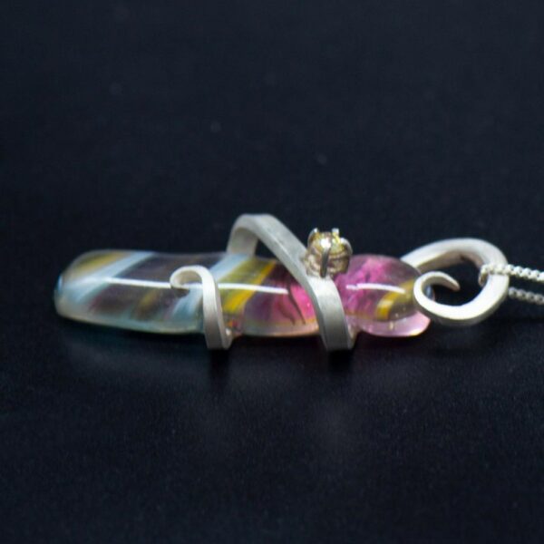 Multicoloured Glass Pendant with Cubic Zirconium side