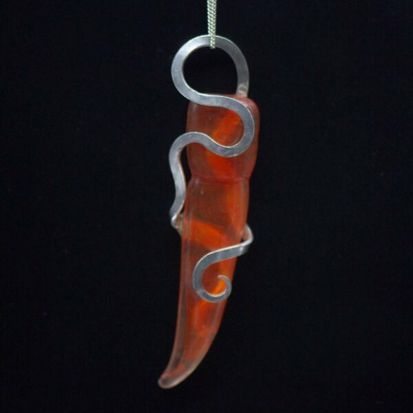 recycled silver and tapered orange glass pendant hanging