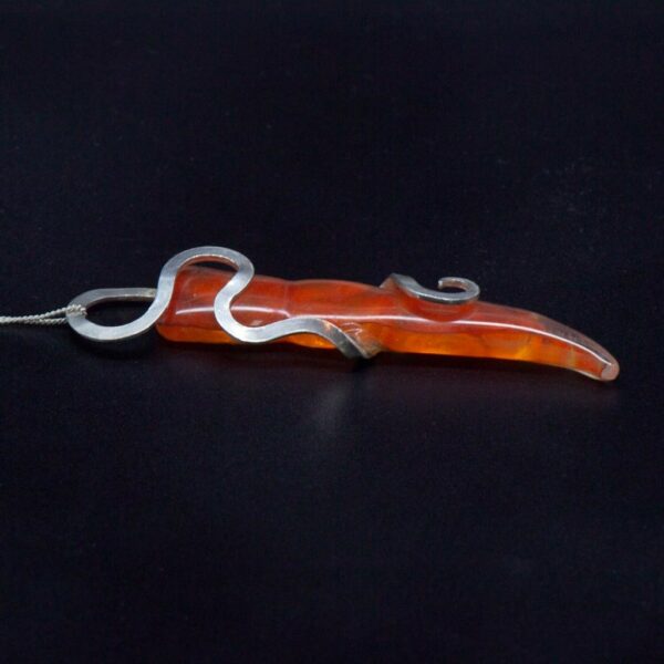 recycled silver and tapered orange glass pendant side view