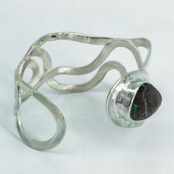 Commemorative Art Nouveau Silver & Opal Bangle engraving