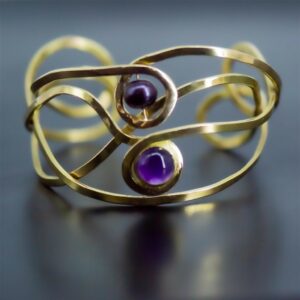 Custom Amethyst & Pearl Gold Cuff Bracelet