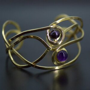 Custom Amethyst & Pearl Gold Cuff Bracelet -side