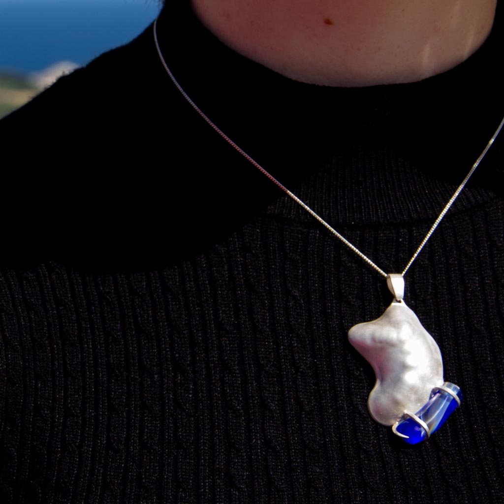 Malta Gordon Hill Silver & Blue Glass Pendant closeup