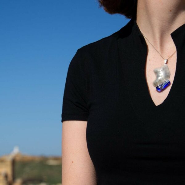 Malta Gordon Hill Silver & Blue Glass Pendant worn