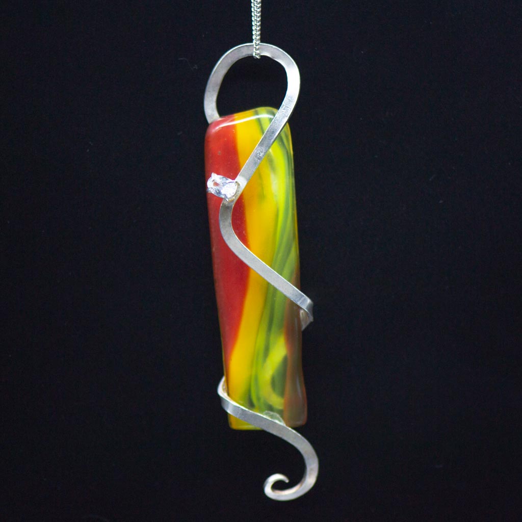 Maltese glass silver pendant angled straight