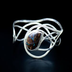 Remodelled heirloom silver bracelet with veined opal