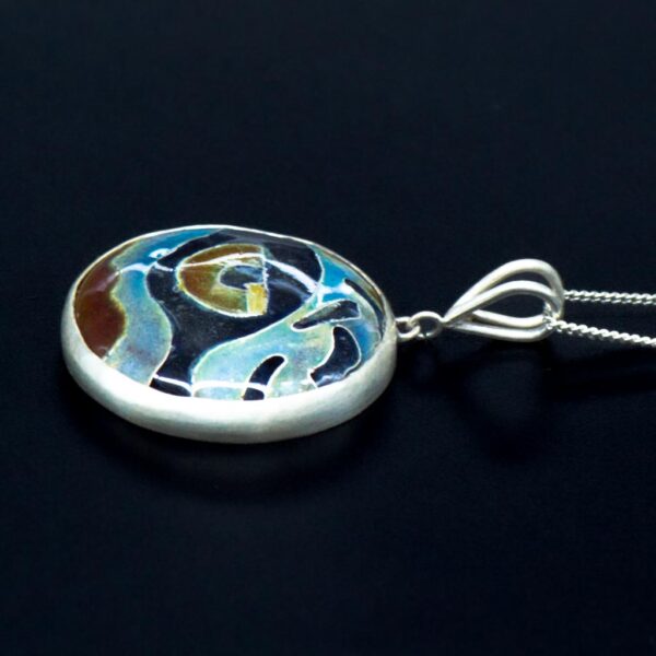 White Tiger's Eye Cloisonné Enamel Pendant side 1