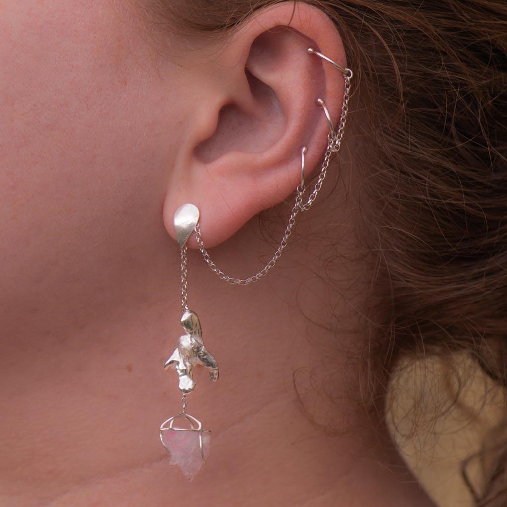 Custom bridesmaid pink saphire ear cuff worn