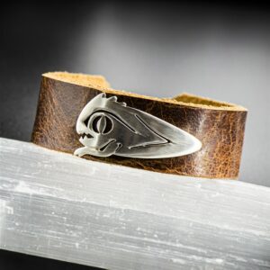 Gamers silver and leather bracelet