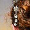 Silver filigree wedding hair pin back view