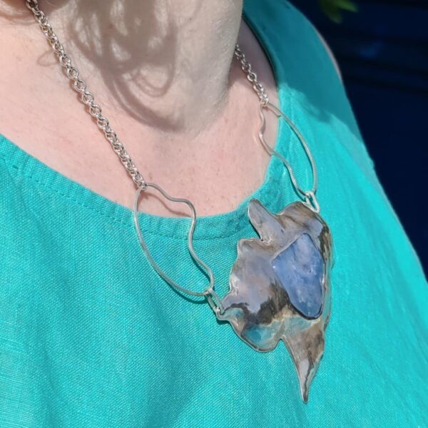 Comino Blue Lagoon Silver Pendant worn 1