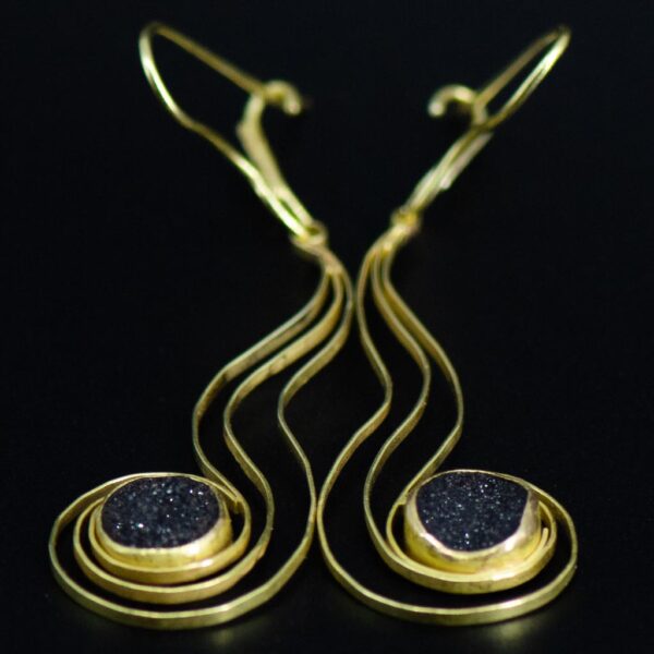 Custom Gold & Black Dangling Earrings front