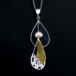 Sailing Jewellery Pendant with Filigree Sail Outline and Pearl