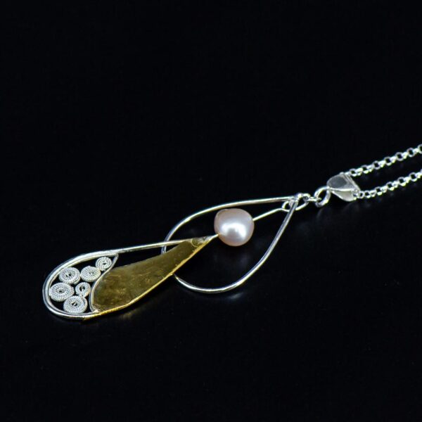 Sailing Jewellery Pendant with Filigree Sail Outline and Pearl side 1