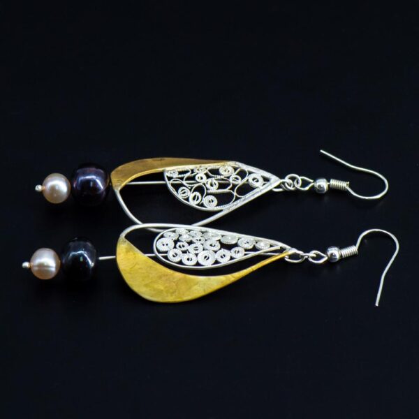 Sailing jewellery large sail earrings black small pink pearls side