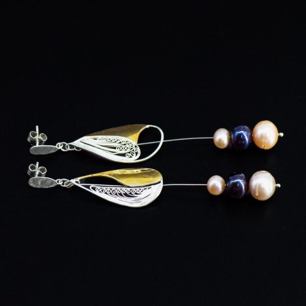 Sailing jewellery medium sail earrings 3 pearls side