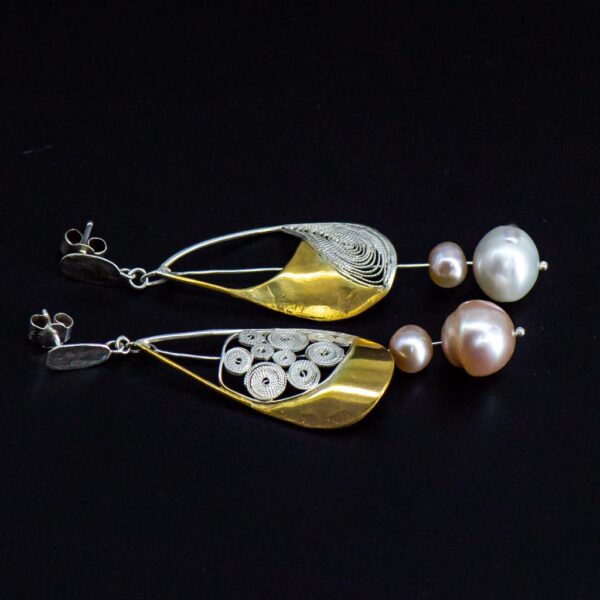 Sailing jewellery medium sail earrings pink pearls side