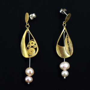 Sailing jewellery small gold sail earring pink pearls
