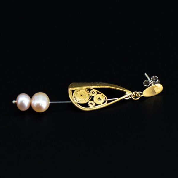 Sailing jewellery small gold sail earring pink pearls side 2