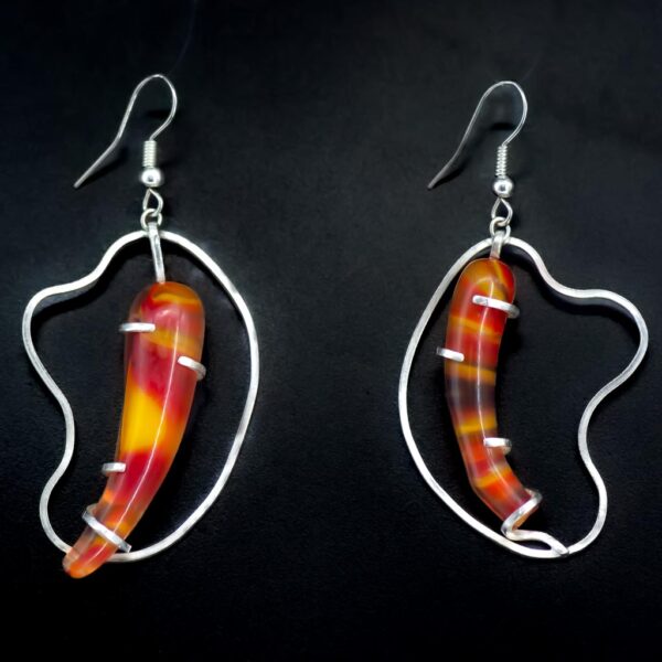 Vibrant Glass & Silver Contour Earrings pair